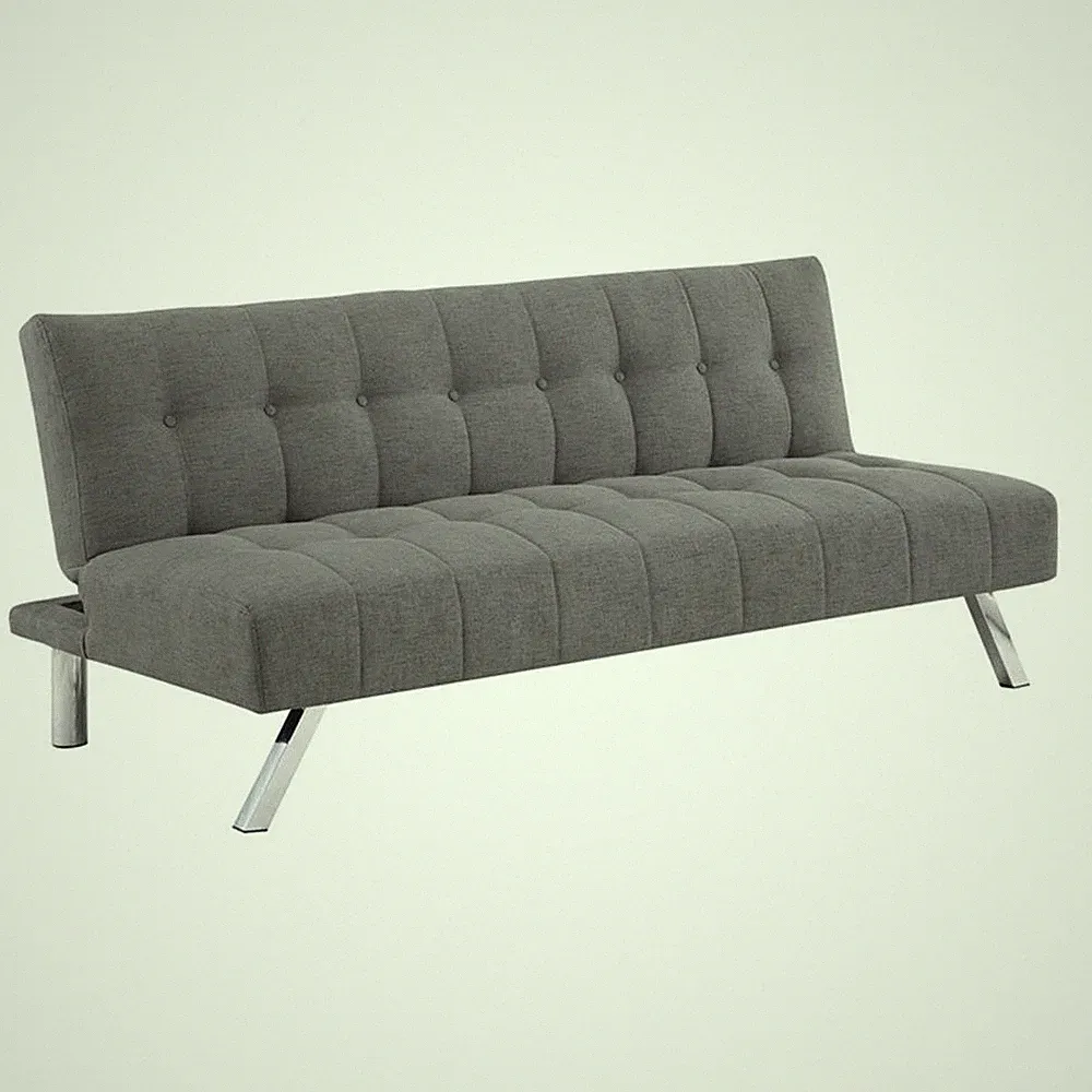 Scranton & Co Convertible Futon Sofa in Gray Fabric with Stainless Steel Frame