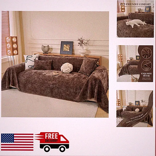 Scratch Proof Couch Cover for Dogs & Cats Washable Slipcover Coffee Color