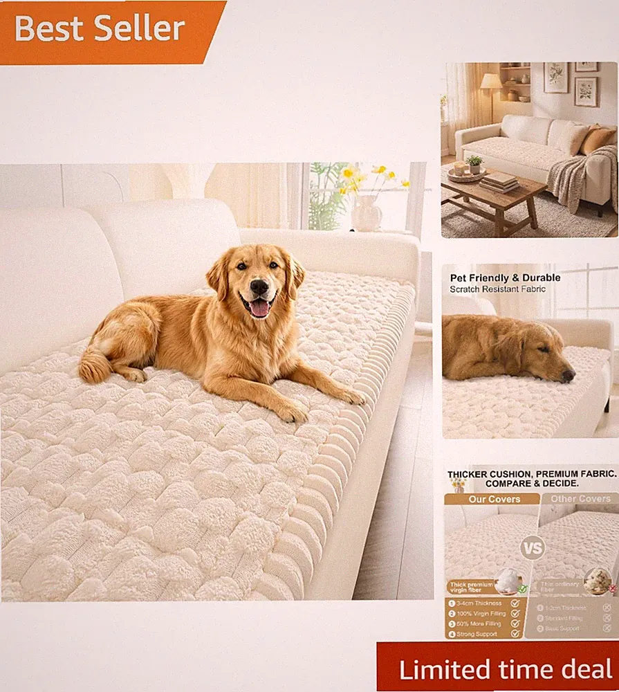 Scratch-Resistant Non-Slip Couch Cover for Dogs - Cream Modern Design 59x27.6