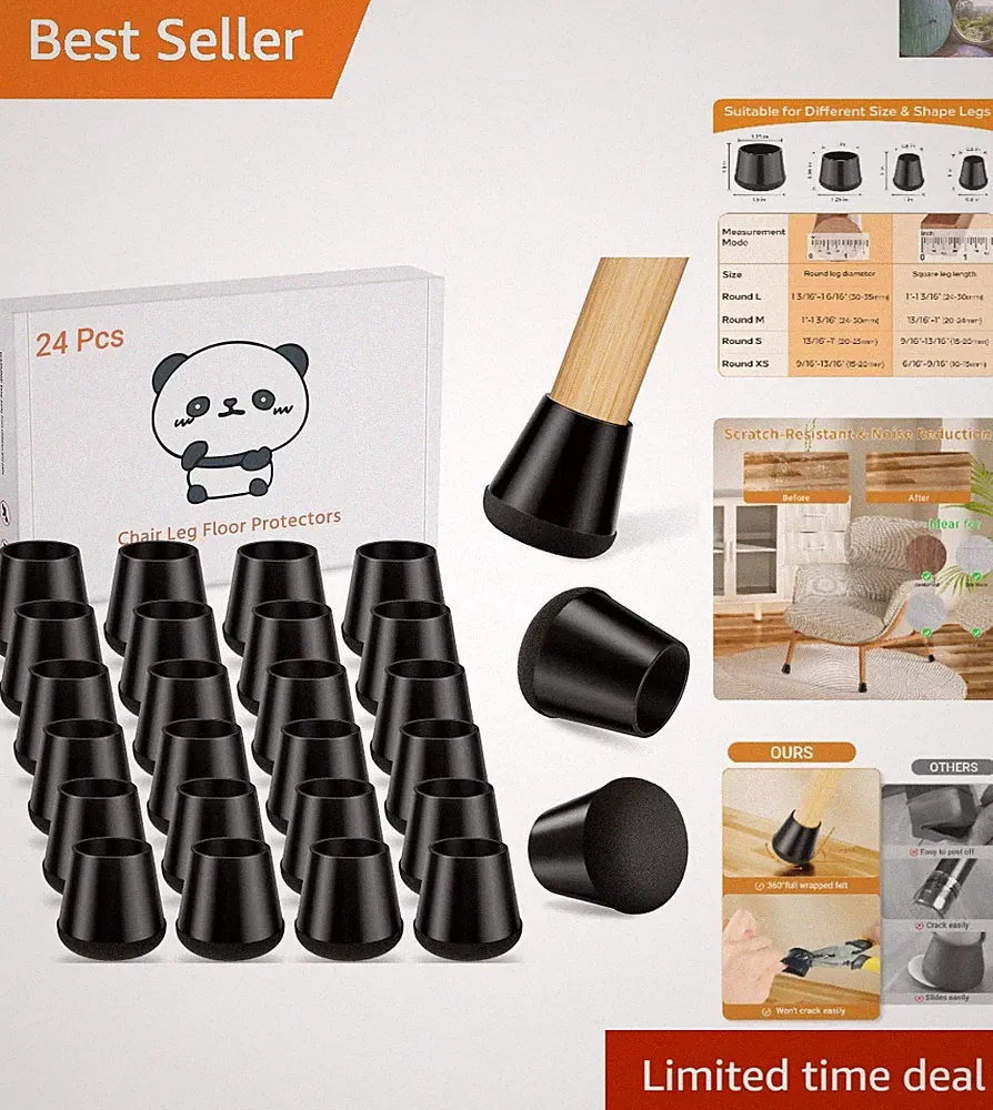Scratch-Resistant Sofa and Table Leg Protectors - 24pcs Silicone Pads for Floors