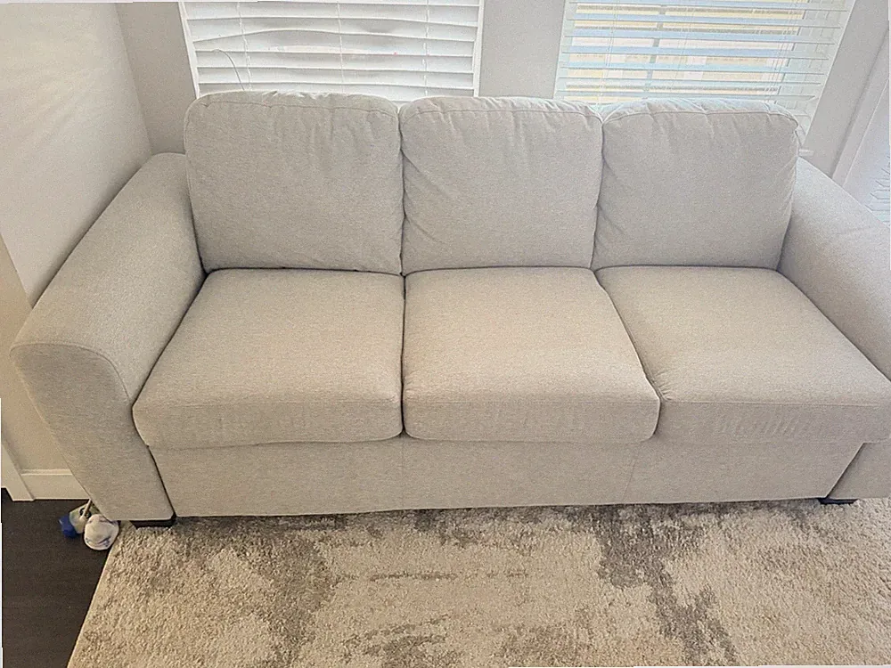 Sealy Gray Fabric Sleeper Sofa Pull-Out Bed Metal Frame Geometric Pattern