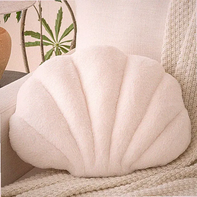 Seashell Pillow, Decoive Ocean Cushion, Living Room Decor, White