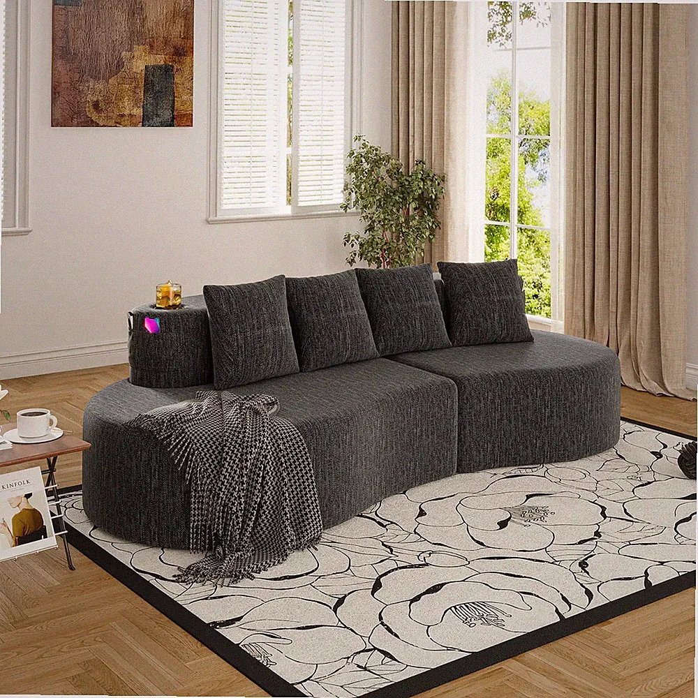 Seat Sectional Sofa Curved Minimalist Modular Half Moon Compressed