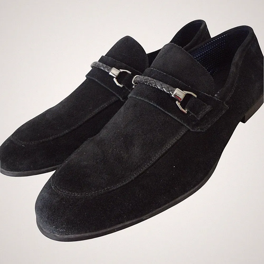 Section X Black Suede Leather Loafer Woven Braided Bit Brazil Men 12 Buckle