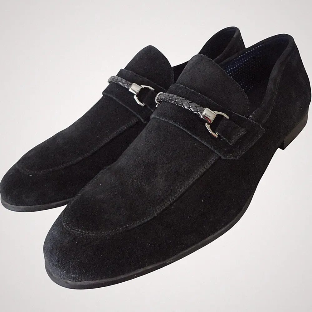 Section X Black Suede Leather Loafer Woven Braided Bit Brazil Men 12 Buckle