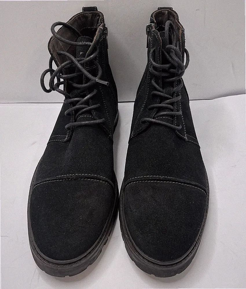 SECTION X Combat Boots Mens Size 8 Black Suede Lace Up Side Zip Lug Sole