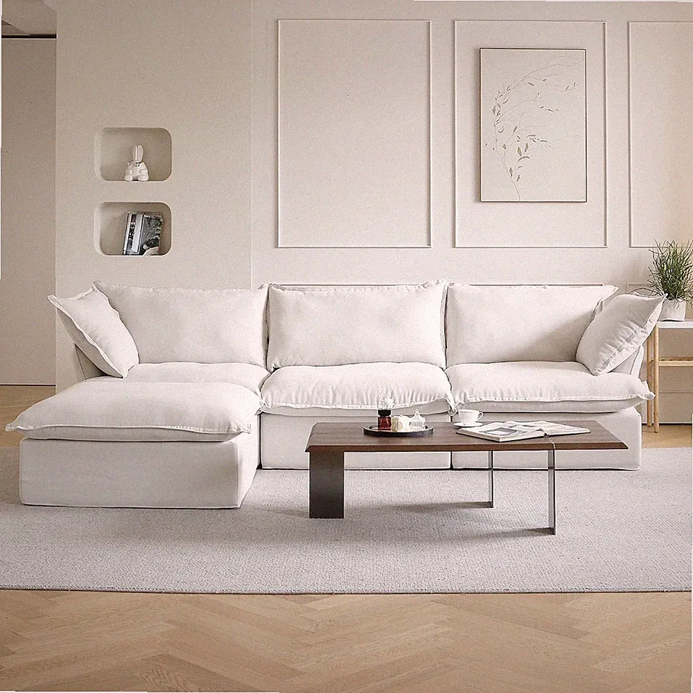 Sectional Cloud Couch, 122.82" Modular Convertible Couch with Storage Ottoman, C