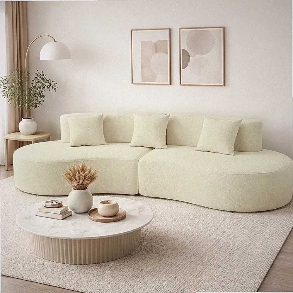 Sectional Cloud Couch 4 Seat Modern Curved Shaped Sofa Living Room Cream White