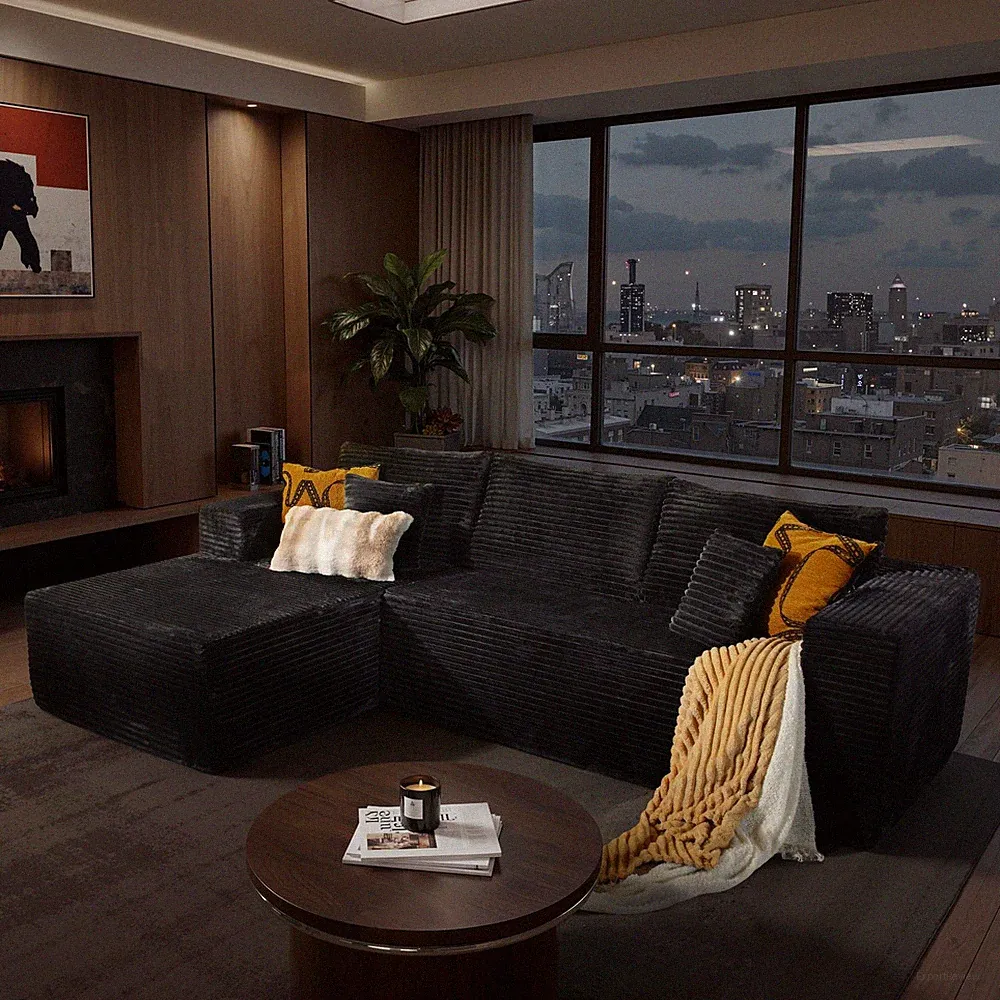 Sectional Cloud Couch Modular Boneless Sofa Plush Fur Memory Foam L Chaise Black