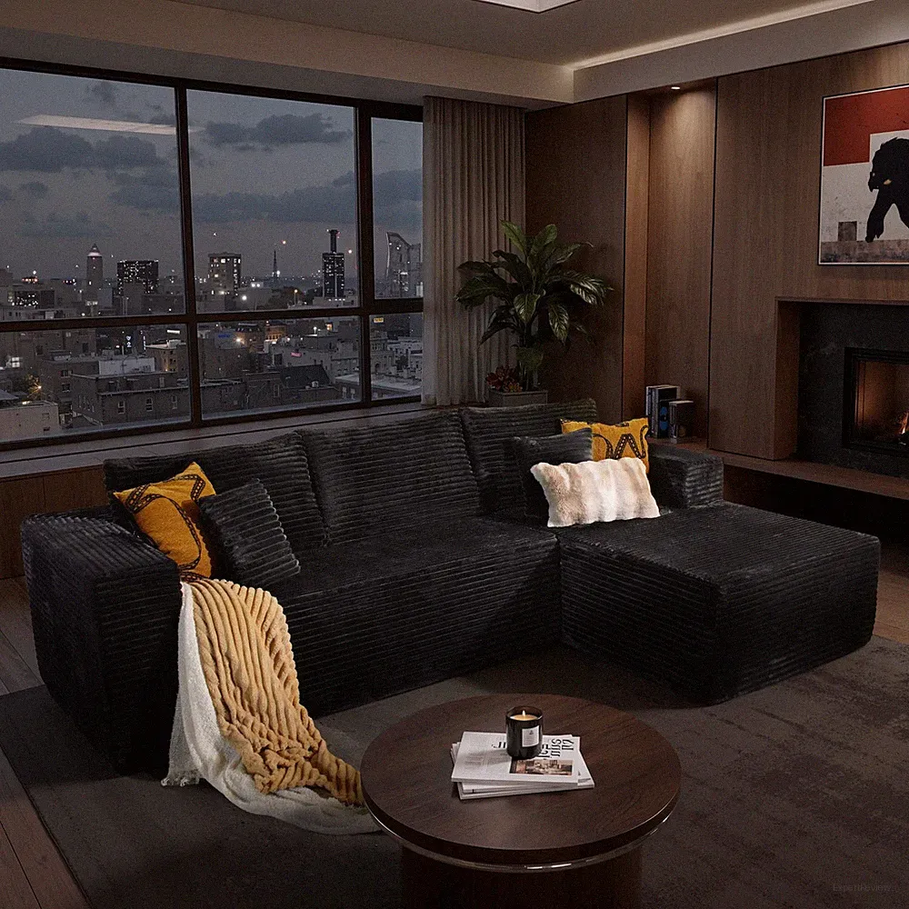 Sectional Cloud Couch Modular Boneless Sofa Plush Fur Memory Foam L Shape Black