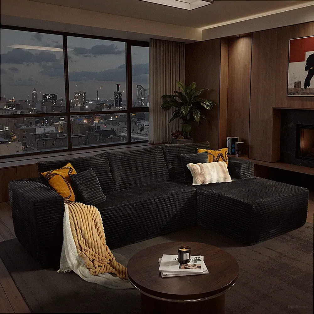 Sectional Cloud Couch Modular Boneless Sofa Plush Fur Memory Foam L Shape Black