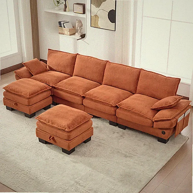 Sectional Cloud Modular Sofa,Deep Seat Sofa, Corduroy Sofa,Comfy Upholstered F