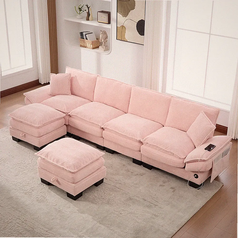 Sectional Cloud Modular Sofa,Deep Seat Sofa, Corduroy Sofa,Comfy Upholstered Fu