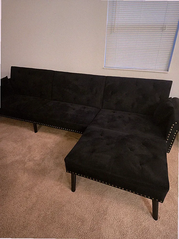 Sectional Convertible Futon Sofa Bed, Mid Century Velvet Daybed with Reversible