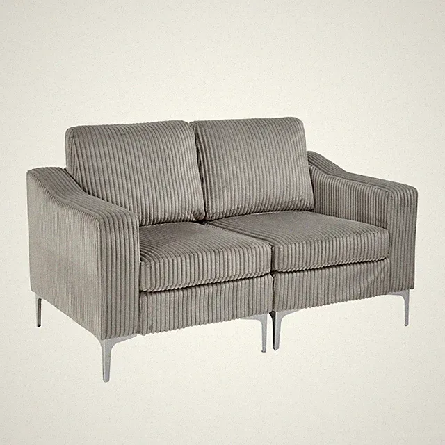 Sectional Corduroy Compact 2-Seater Sofa Armchair Lounge Couch Cushion Steel Leg
