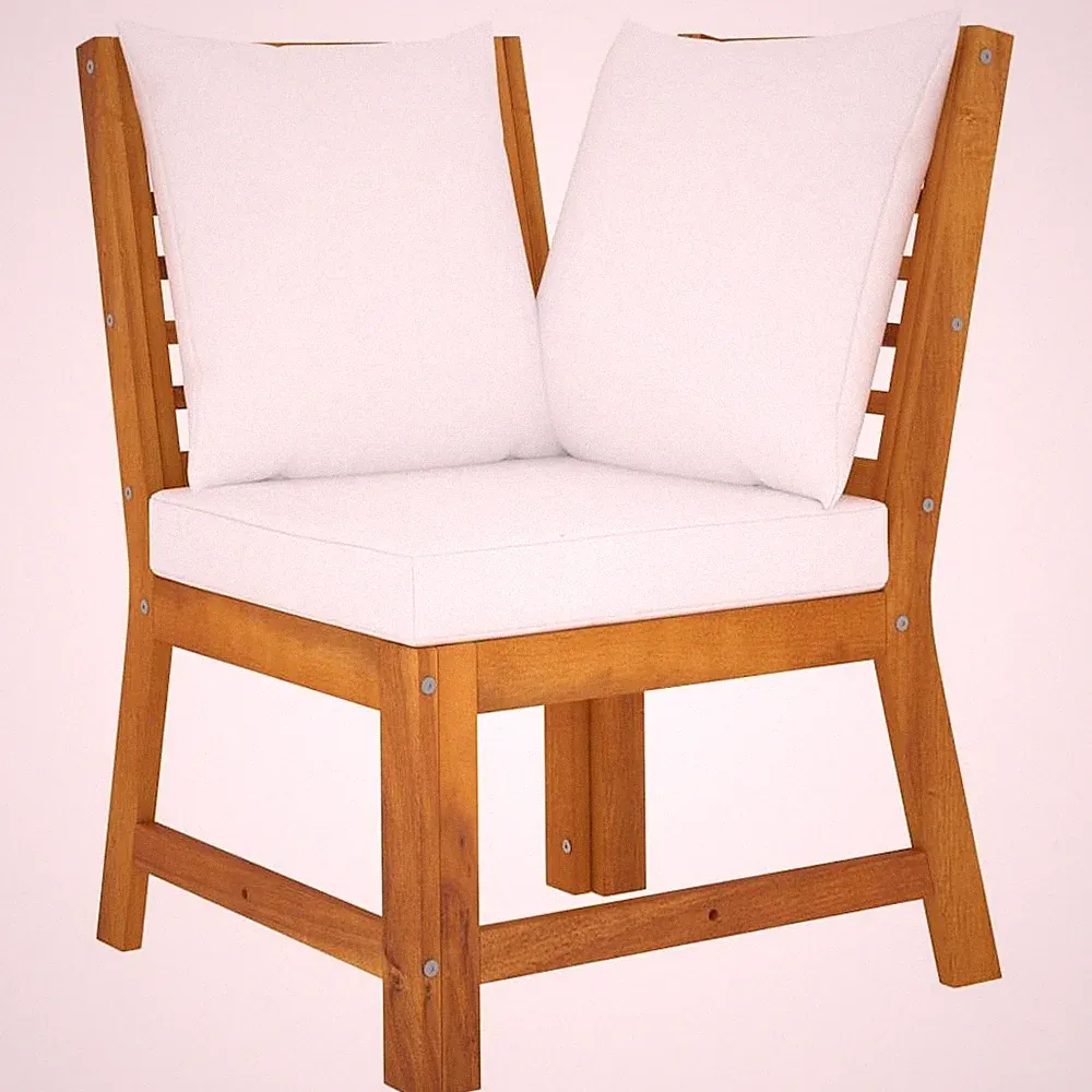 Sectional Corner Sofa Cream Solid Acacia wood Compact