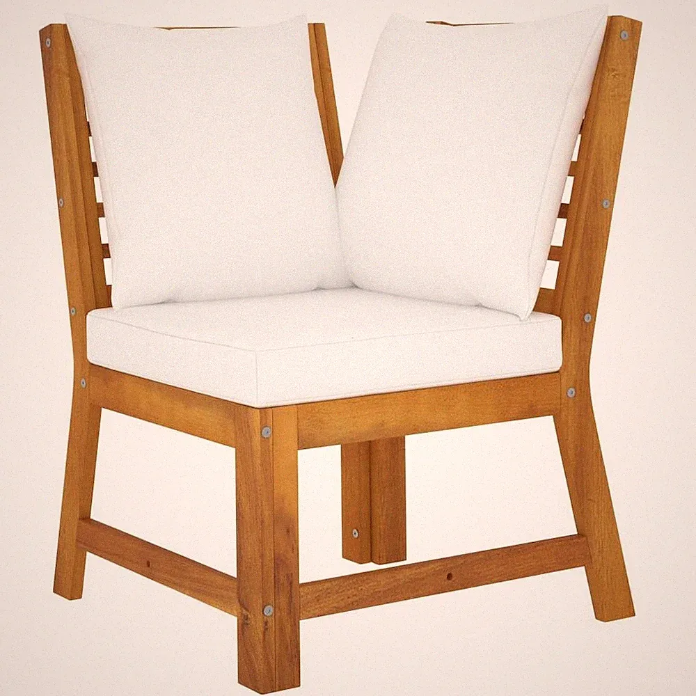 Sectional Corner Sofa Cream Solid Acacia wood Compact