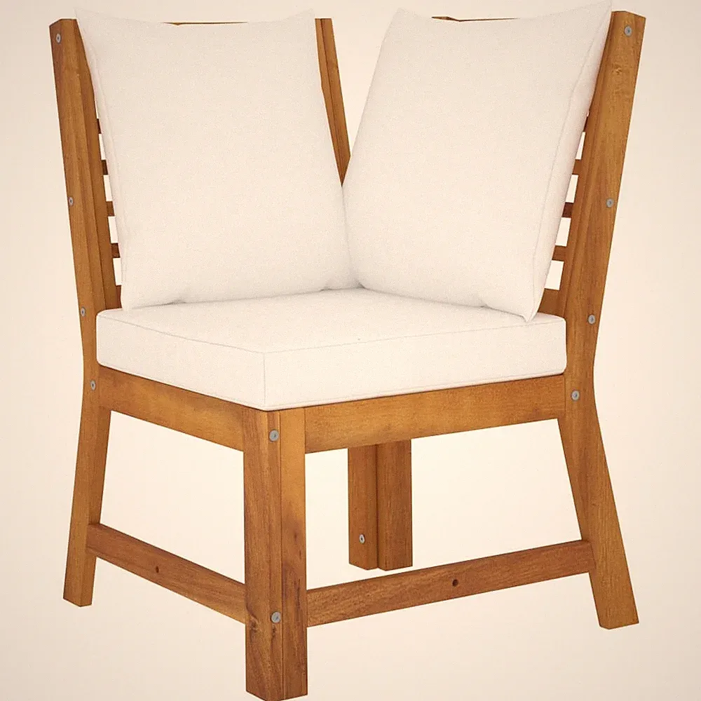 Sectional Corner Sofa with Cream Cushion Solid Acacia Wood