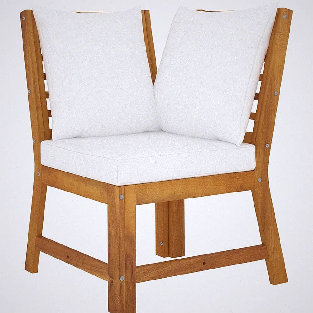 Sectional Corner Sofa with Cream Cushion Solid Acacia Wood