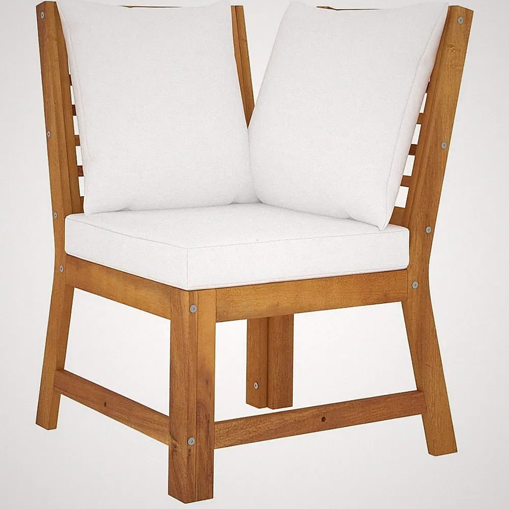 Sectional Corner Sofa with Cream Cushion Solid Acacia Wood