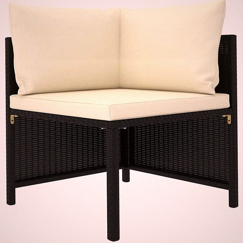 Sectional Corner Sofa with Cushions Black Poly Rattan