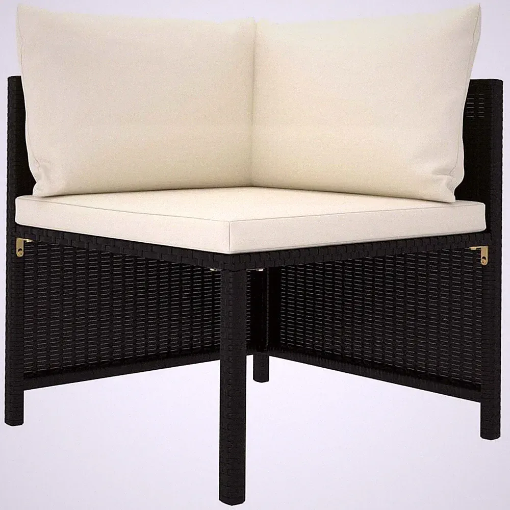 Sectional Corner Sofa with Cushions Black Poly Rattan