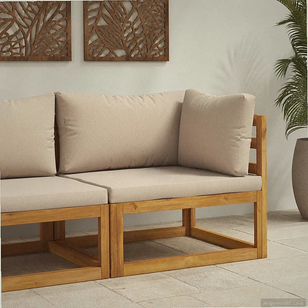Sectional Corner Sofa With Cushions Solid Wood Natural