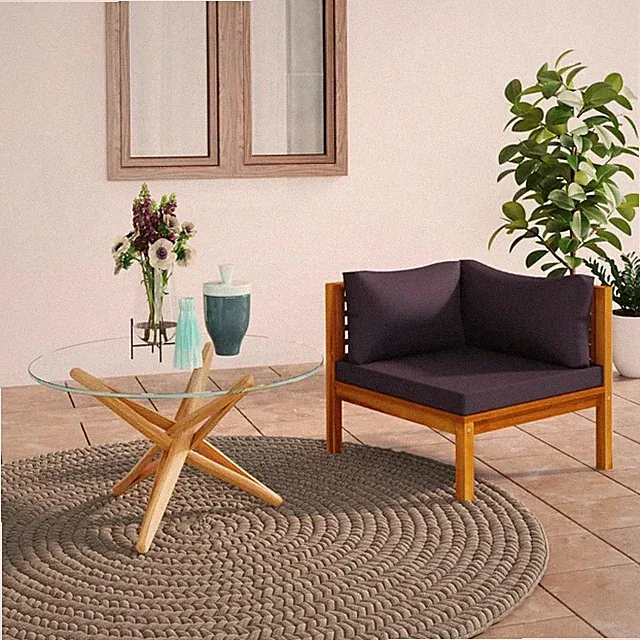 Sectional Corner Sofa with Dark Gray Cushions Solid Acacia Wood