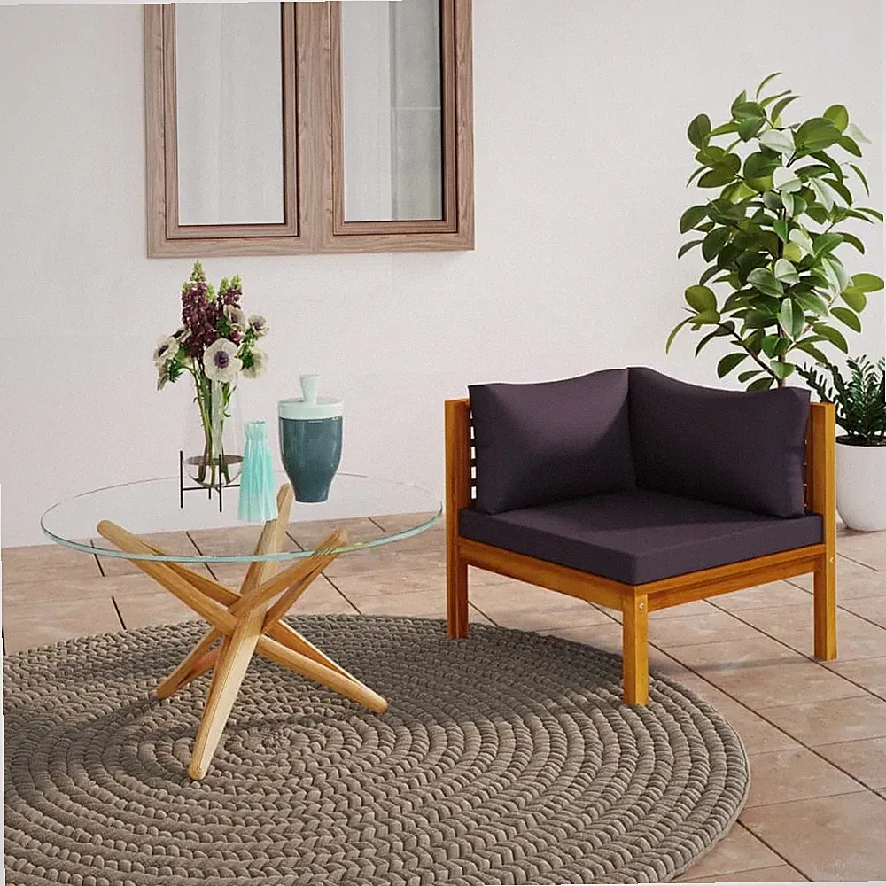 Sectional Corner Sofa with Dark Gray Cushions Solid Acacia Wood