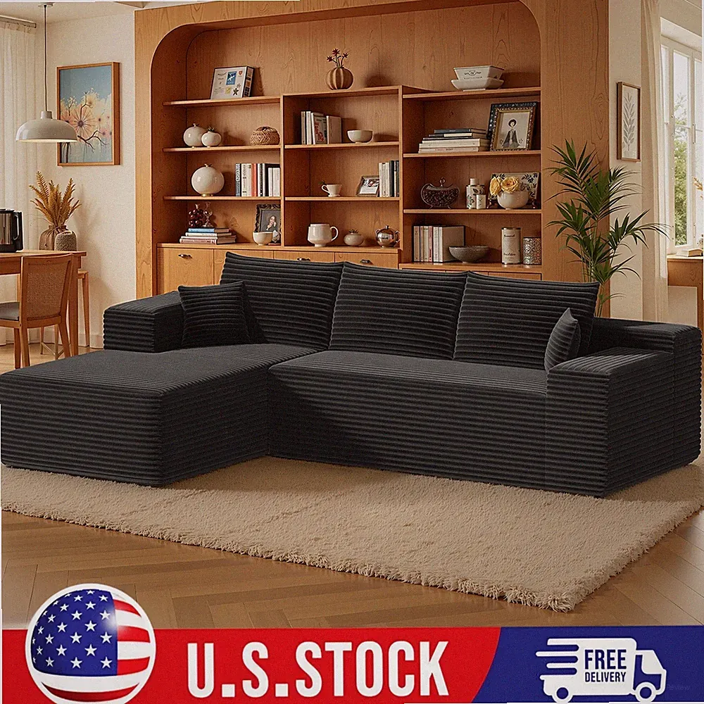 Sectional Couch 100% Foam Bedroom L-Shape Modular Sofa Corduroy-style Plush USA