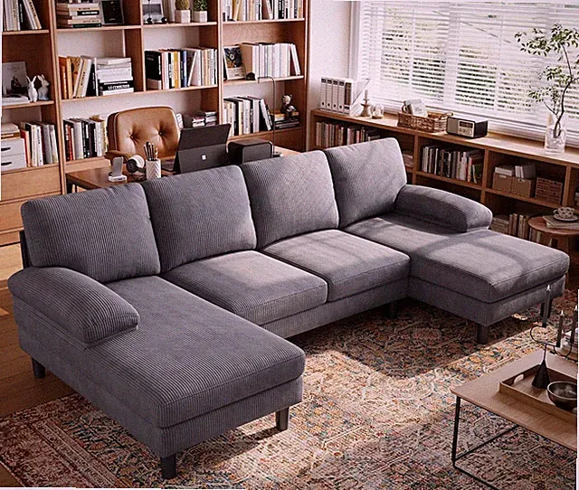 Sectional Couch, 105'' W Corduroy U Shaped Sofa with Sleepable Armrests, 4 Seat