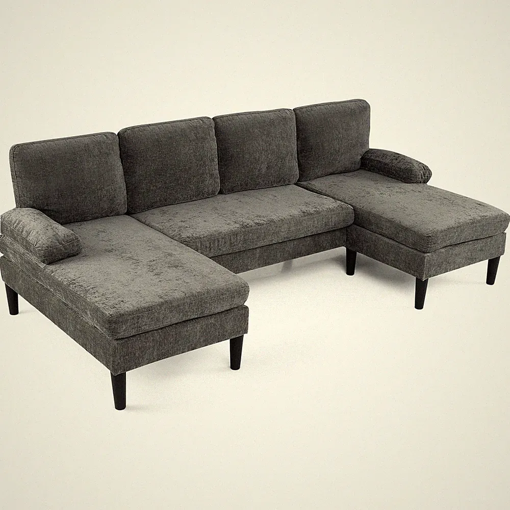Sectional Couch, Chenille Upholstered Sofa Couch w/Double Chaise for Home Office