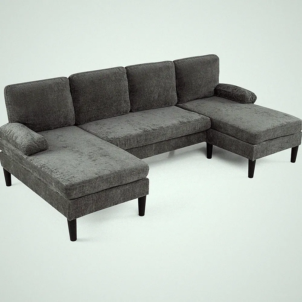 Sectional Couch, Chenille Upholstered Sofa Couch w/Double Chaise for Home Office