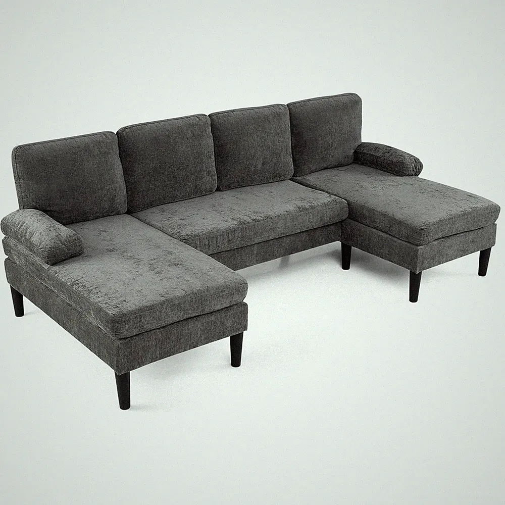 Sectional Couch, Chenille Upholstered Sofa Couch w/Double Chaise for Home Office