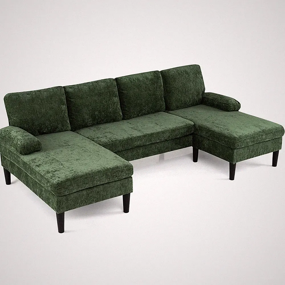 Sectional Couch, Chenille Upholstered Sofa Couch w/Double Chaise for Home Office