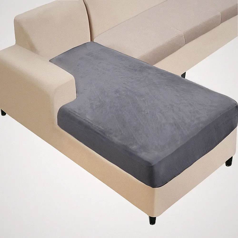 Sectional Couch Cover 1 Piece Velvet Separate Chaise Lounge Cover Soft Stretc...