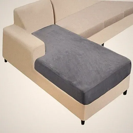 Sectional Couch Cover 1 Piece Velvet Separate Cover Chaise Lounge Dark Grey