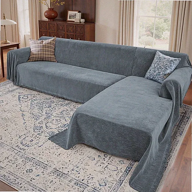 Sectional Couch Cover 2 Pieces L Shaped XL 71 110 +71 118 Dusty Blue Houmiggle