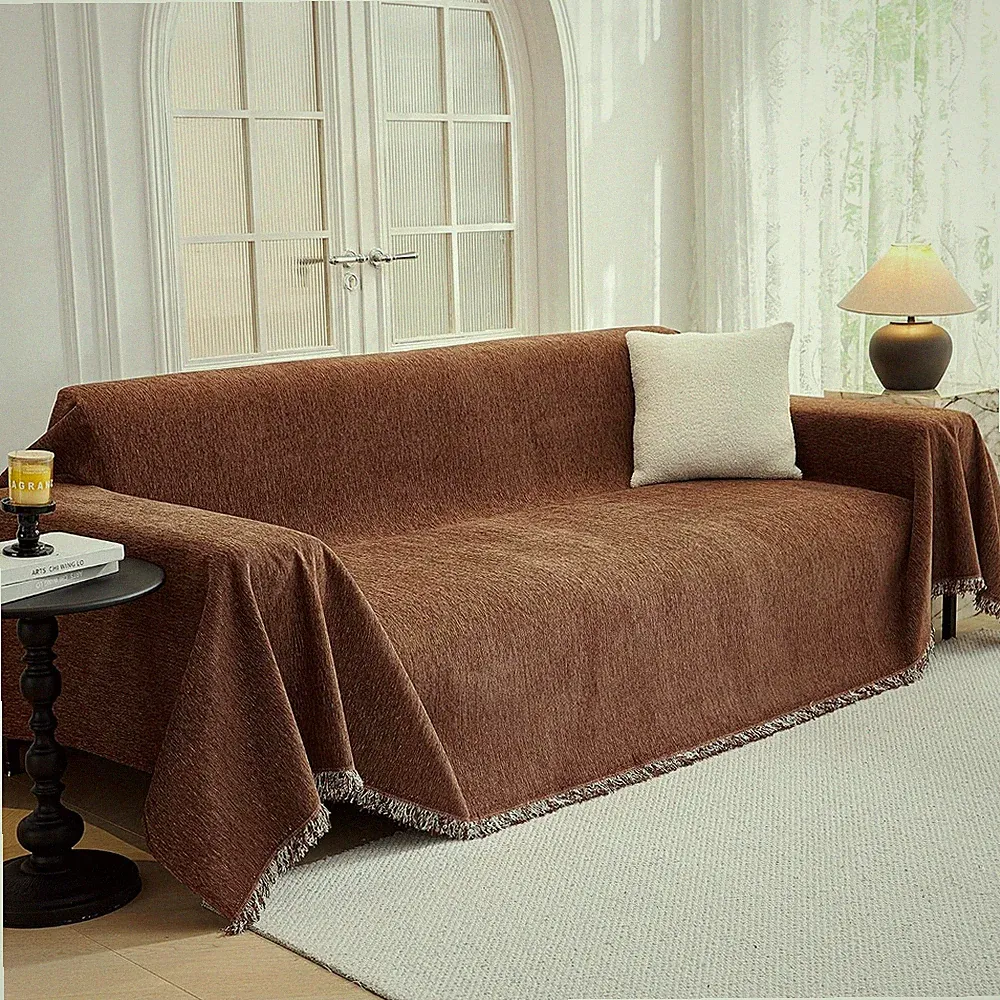Sectional Couch Cover Chenille Sofa Slipcover Furniture Protector 91x134 Chocola