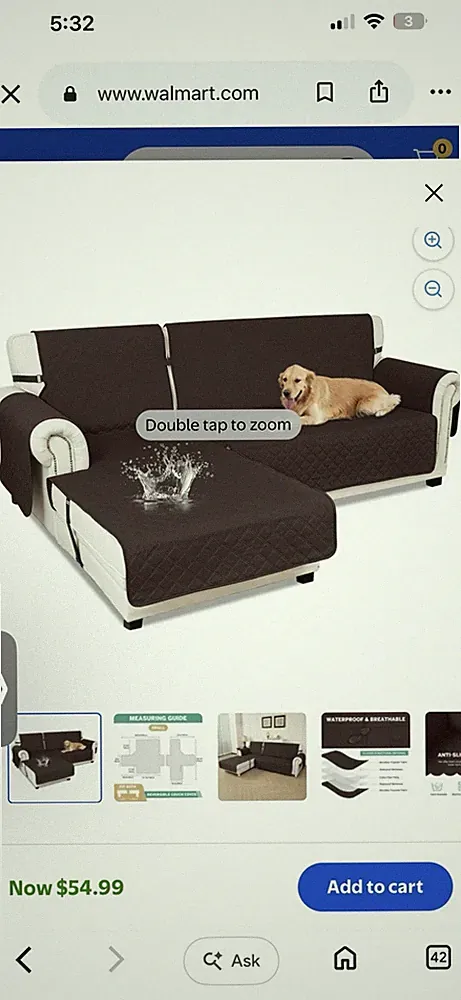 Sectional Couch Cover for Dogs Reversible L Shape Sofa Slipcover Large Gray