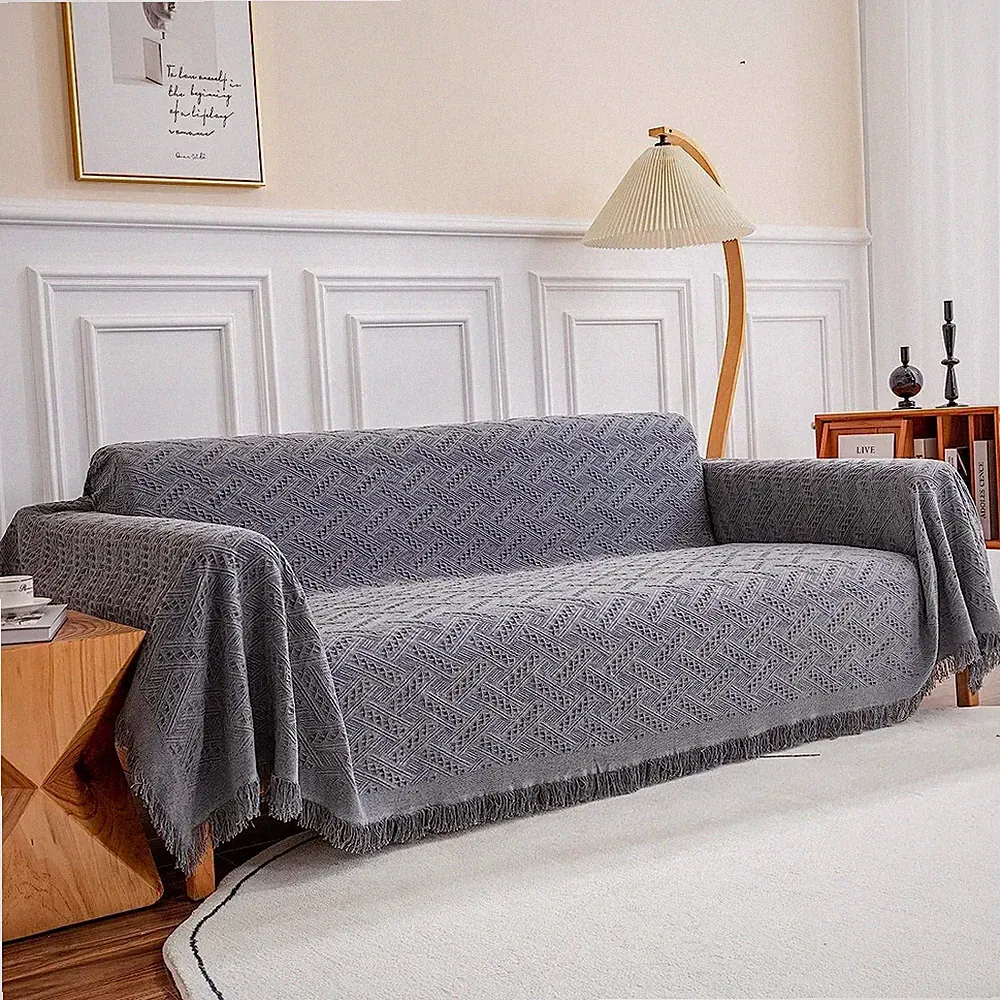 Sectional Couch Cover Geometrical Jacquard Fabric Sofa Cover 3 Cushion Couch