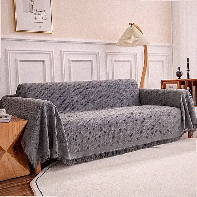 Sectional Couch Cover - Geometrical Jacquard Fabric Sofa Cover for 3 Cushion...