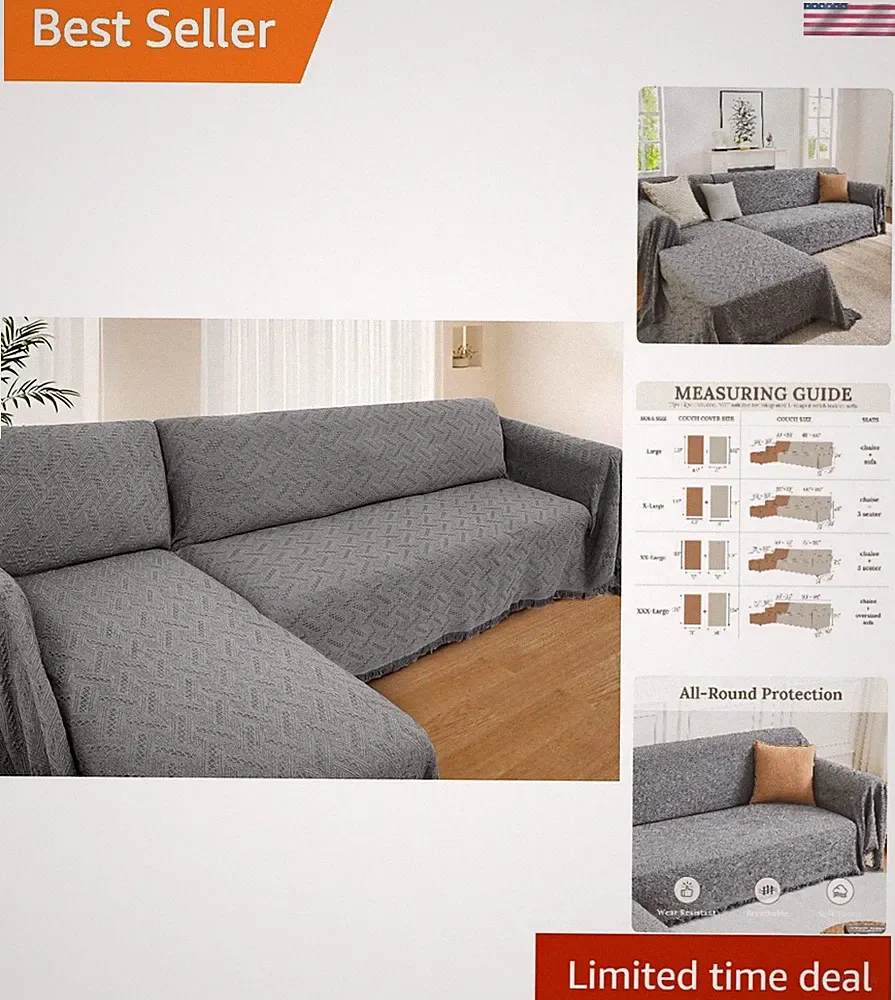 Sectional Couch Cover L Shape Washable Sofa Protector for Pets Dogs Dark Grey