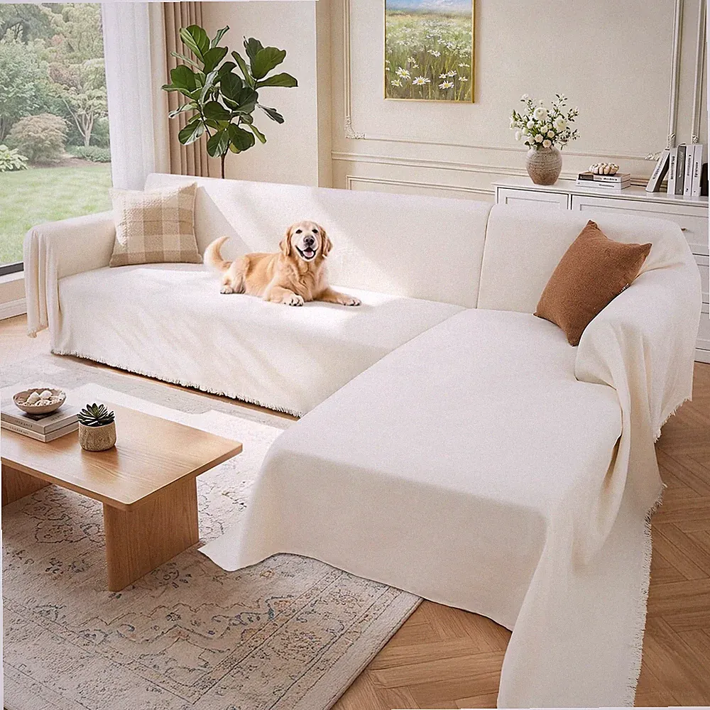 Sectional Couch Cover L Shaped 71 x118 +71 Cream White 2 Piece Houmiggle Pieces
