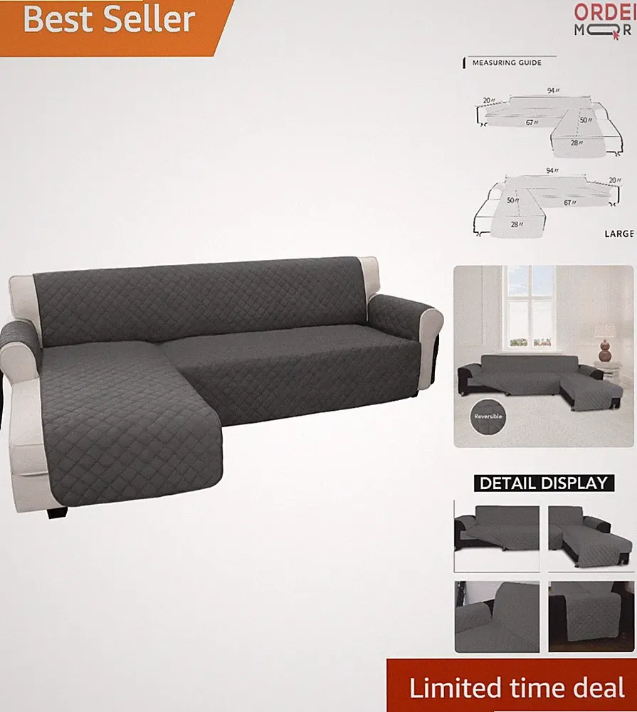 Sectional Couch Cover Polyester Large Reversible Sofa Slipcover Pet Protector