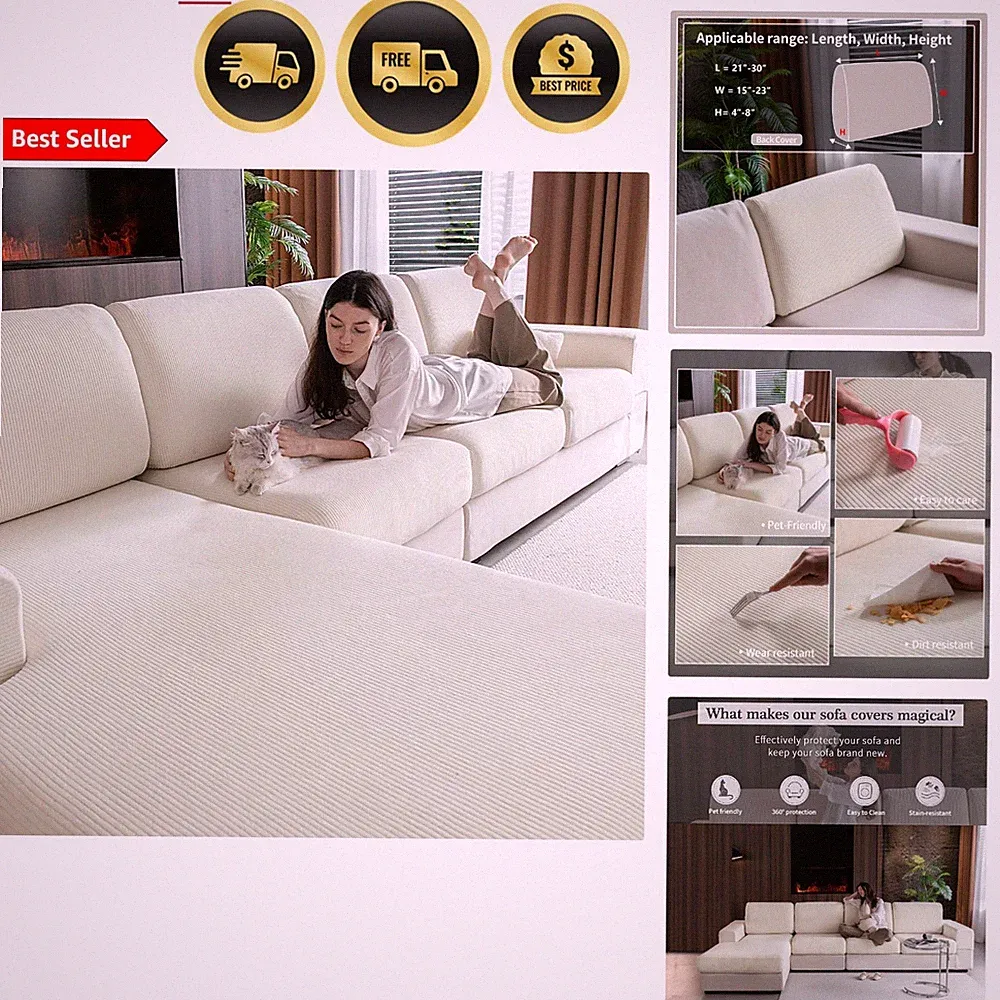 Sectional Couch Cover Sofa Slipcover Water Resistant Washable Furniture Prote...