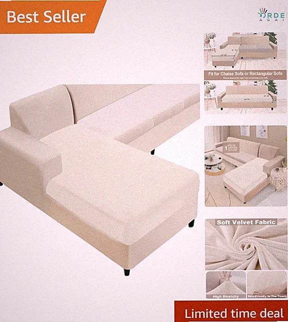 Sectional Couch Cover Velvet Elastic Slipcover for Left or Right Chaise Lounge