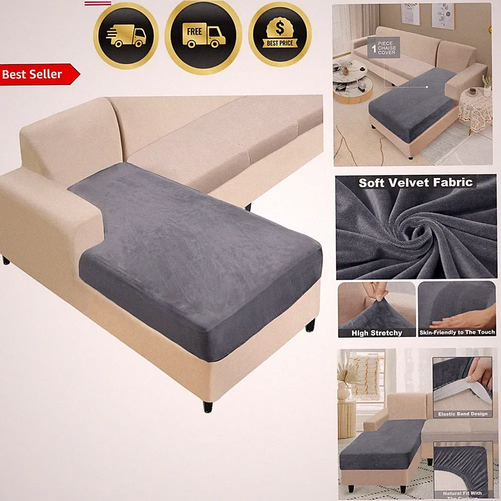 Sectional Couch Cover Velvet Sofa Slipcover Stretch Fit for Chaise Lounge Dar...