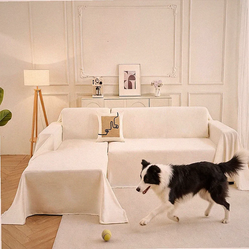 Sectional Couch Covers 2-Piece for L Shape Sofa Cream Large | Non Slip Couch...