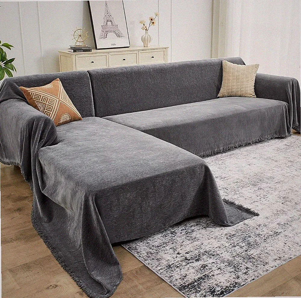 Sectional Couch Covers, 2 Pieces Chenille Sofa Cover L Shaped Couch Cover...